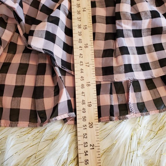 Dress The Population Cosmopolitan Pink and Black Plaid Skirt L Ruffled Bottom - Picture 13 of 13